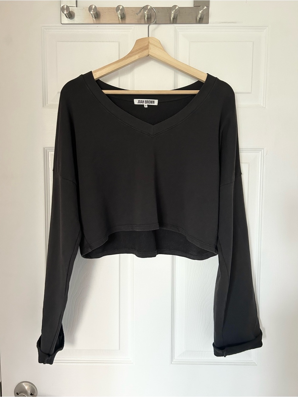 Joah Brown - Charcoal French Terry Black V-Neck Cropped Sweatshirt - one size